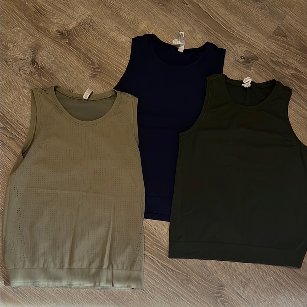 Athleta Green and Blue Tank Tops Classic Crew Neck
